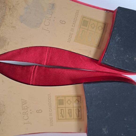 J Crew Embellished Flats Womens 6 Red Satin Pointed Toe Slip On Holiday Classic - Picture 12 of 12